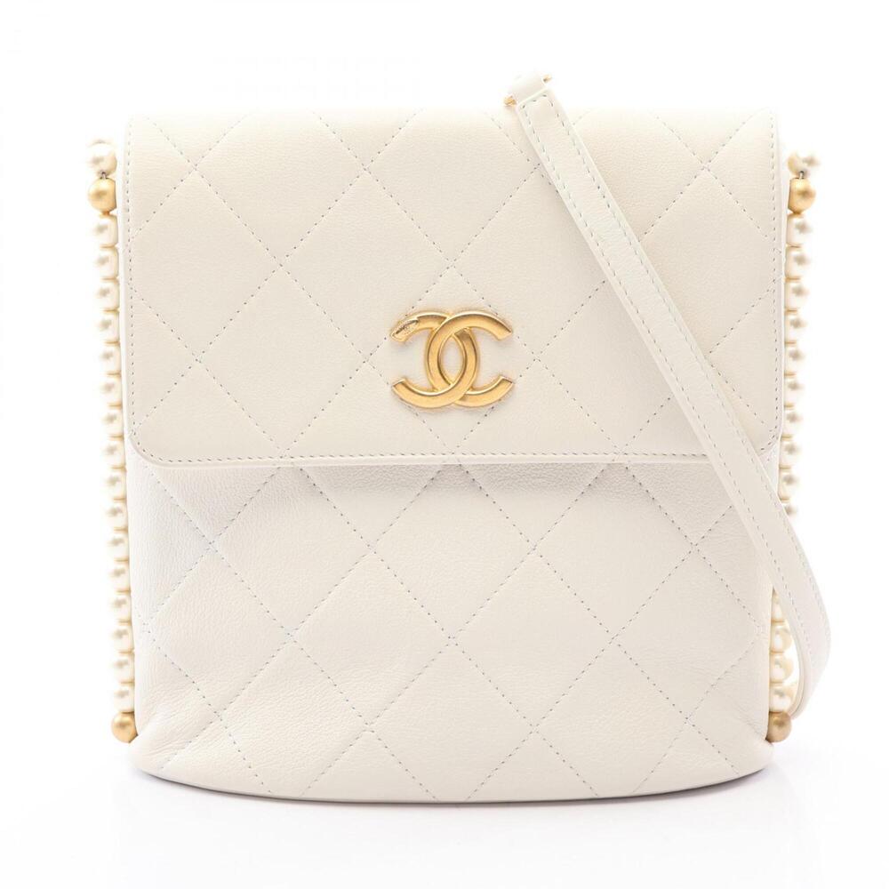 Chanel Matelassé Faux Pearl Shoulder Bag/Handbag, Leather, Women's, White